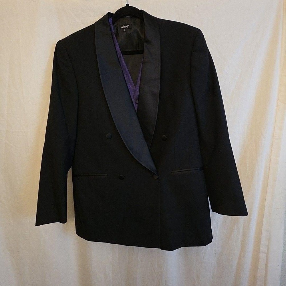 Albert Nipon Suit Jacket Mens 40R Black Wool Tuxedo 2 Piece Paisley Vest
